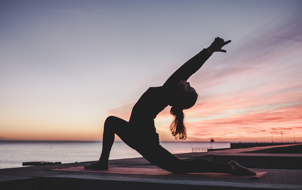 yoga, nature, outdoors, sunrise, meditation, fitness, workout, exercise, woman, twilight, dusk